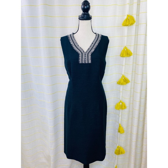 Talbots Black Tweed A-Line Sheath Dress Womens 12 Career Chic Classic Modest - Picture 1 of 9